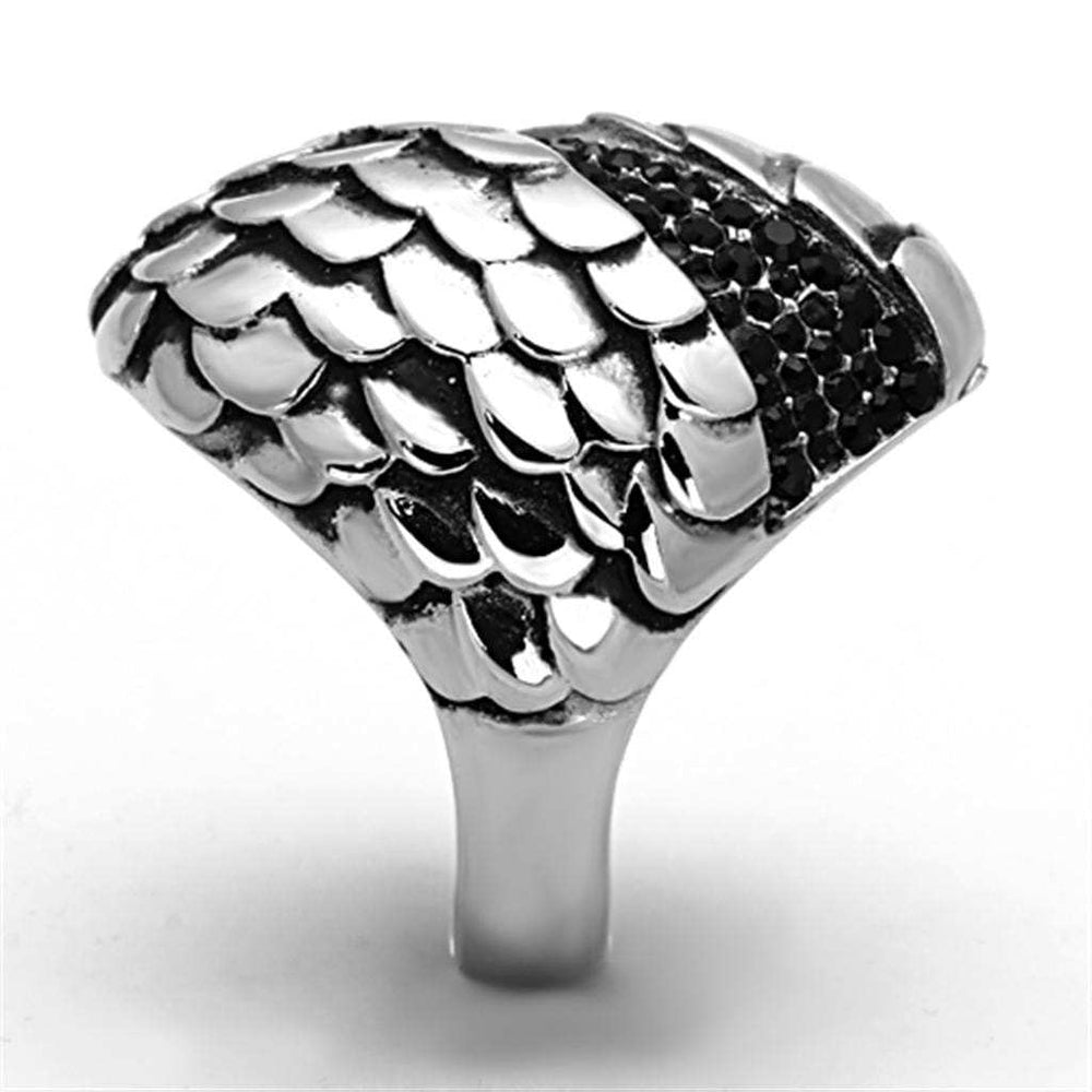 TK1327 - High polished (no plating) Stainless Steel Ring with Top Grade Crystal in Jet - Alamode - Flyclothing LLC
