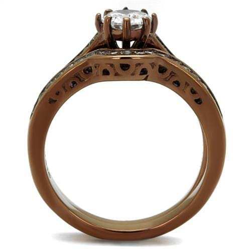 TK1330LC - IP Coffee light Stainless Steel Ring with AAA Grade CZ in Clear - Alamode - Flyclothing LLC