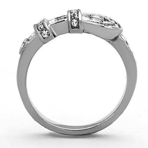 TK1334 - High polished (no plating) Stainless Steel Ring with Top Grade Crystal in Clear - Alamode - Flyclothing LLC
