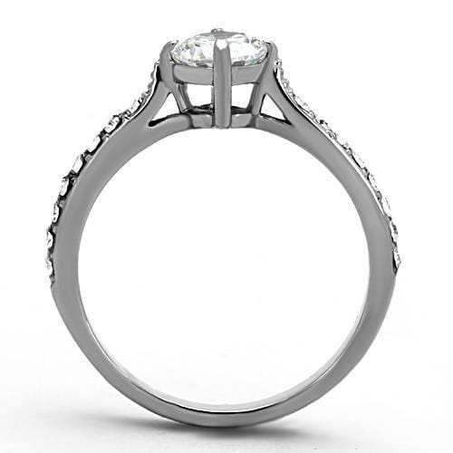 TK1339 - High polished (no plating) Stainless Steel Ring with AAA Grade CZ in Clear - Alamode - Flyclothing LLC