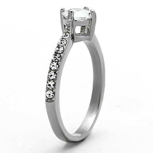 TK1339 - High polished (no plating) Stainless Steel Ring with AAA Grade CZ in Clear - Alamode - Flyclothing LLC