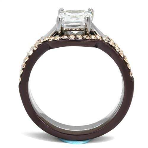 TK1343PC - Two Tone IP Dark Brown (IP coffee) Stainless Steel Ring with AAA Grade CZ in Clear - Alamode - Flyclothing LLC