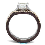 TK1343PC - Two Tone IP Dark Brown (IP coffee) Stainless Steel Ring with AAA Grade CZ in Clear - Alamode - Flyclothing LLC
