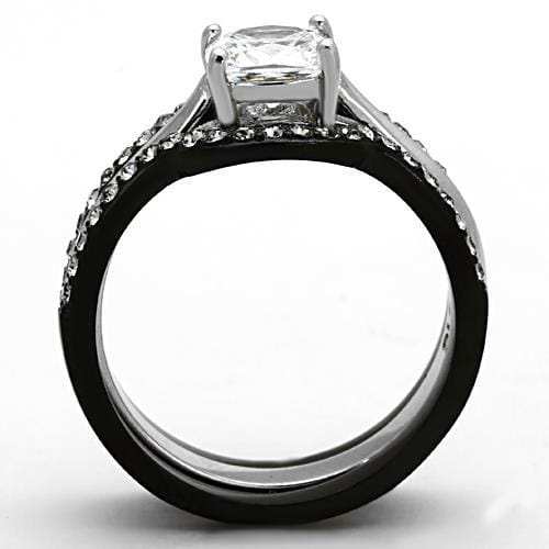 TK1343 - Two-Tone IP Black Stainless Steel Ring with AAA Grade CZ in Clear - Alamode - Flyclothing LLC