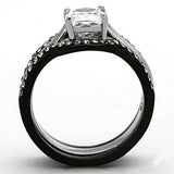 TK1343 - Two-Tone IP Black Stainless Steel Ring with AAA Grade CZ in Clear - Alamode - Flyclothing LLC