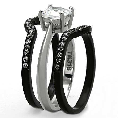 TK1343 - Two-Tone IP Black Stainless Steel Ring with AAA Grade CZ in Clear - Alamode - Flyclothing LLC