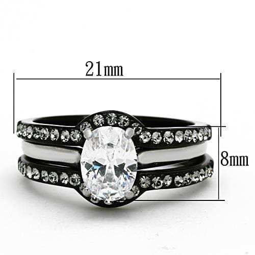 TK1344 - Two-Tone IP Black Stainless Steel Ring with AAA Grade CZ in Clear - Alamode - Flyclothing LLC