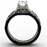 TK1344 - Two-Tone IP Black Stainless Steel Ring with AAA Grade CZ in Clear - Alamode - Flyclothing LLC