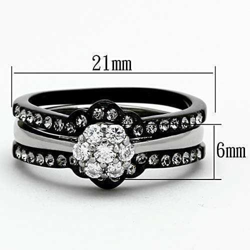 TK1345 - Two-Tone IP Black Stainless Steel Ring with AAA Grade CZ in Clear - Alamode - Flyclothing LLC