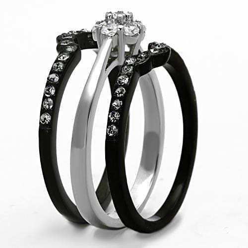 TK1345 - Two-Tone IP Black Stainless Steel Ring with AAA Grade CZ in Clear - Alamode - Flyclothing LLC