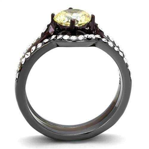 TK1346DC - IP Light Black (IP Gun) & IP Dark Brown (IP coffee) Stainless Steel Ring with AAA Grade CZ in Citrine Yellow - Alamode - Flyclothing LLC