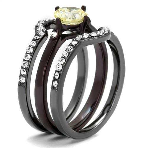 TK1346DC - IP Light Black (IP Gun) & IP Dark Brown (IP coffee) Stainless Steel Ring with AAA Grade CZ in Citrine Yellow - Alamode - Flyclothing LLC