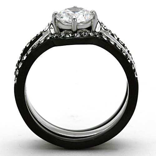 TK1346 - Two-Tone IP Black Stainless Steel Ring with AAA Grade CZ in Clear - Alamode - Flyclothing LLC