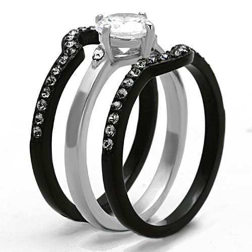 TK1346 - Two-Tone IP Black Stainless Steel Ring with AAA Grade CZ in Clear - Alamode - Flyclothing LLC