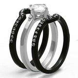 TK1346 - Two-Tone IP Black Stainless Steel Ring with AAA Grade CZ in Clear - Alamode - Flyclothing LLC