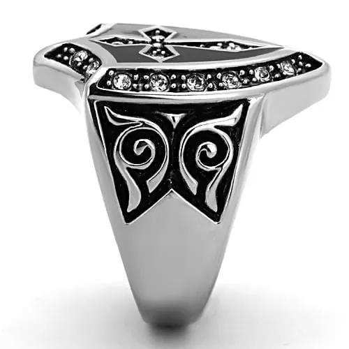 TK1349 - High polished (no plating) Stainless Steel Ring with Top Grade Crystal in Clear - Alamode - Flyclothing LLC