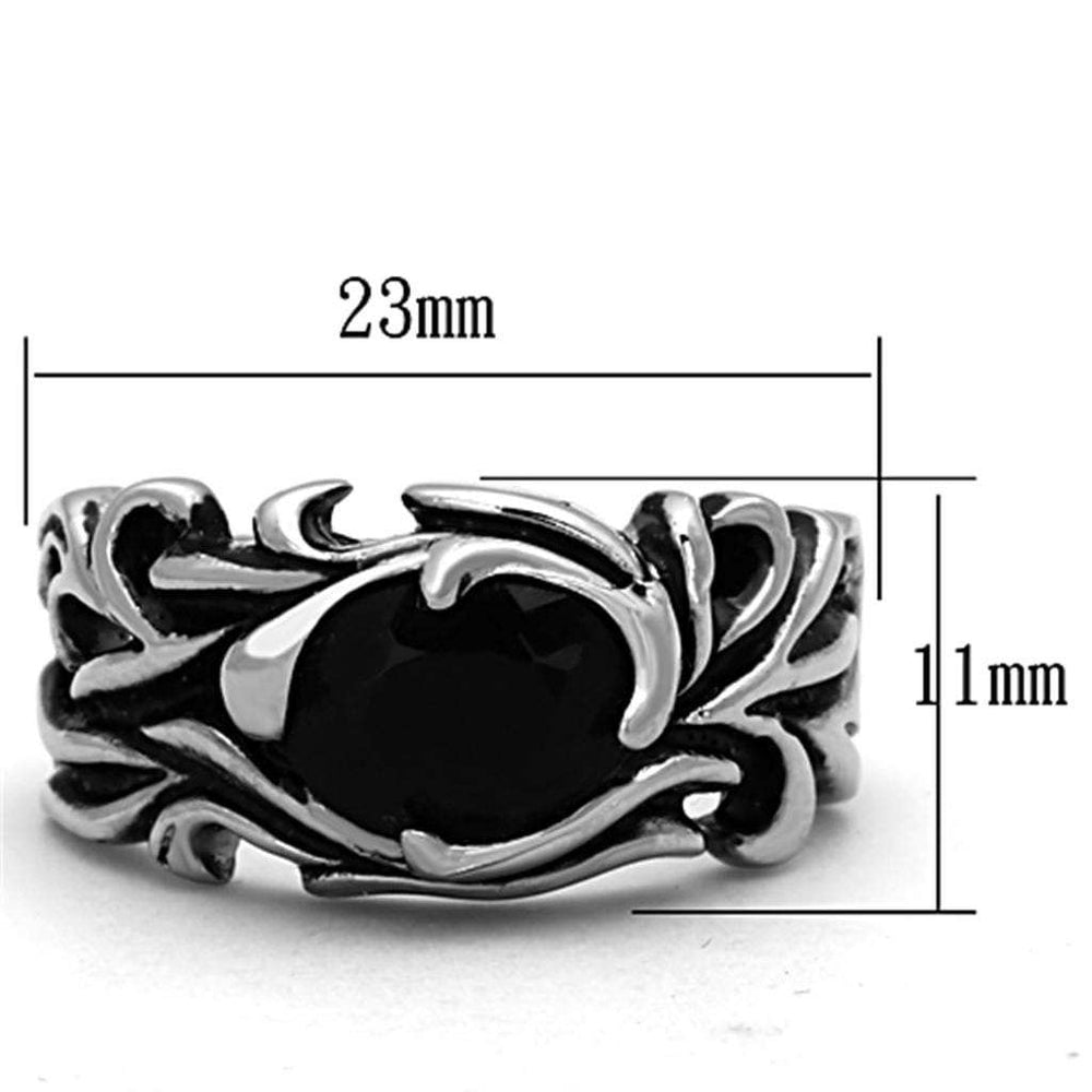 TK1355 - High polished (no plating) Stainless Steel Ring with Synthetic Synthetic Glass in Jet - Alamode - Flyclothing LLC