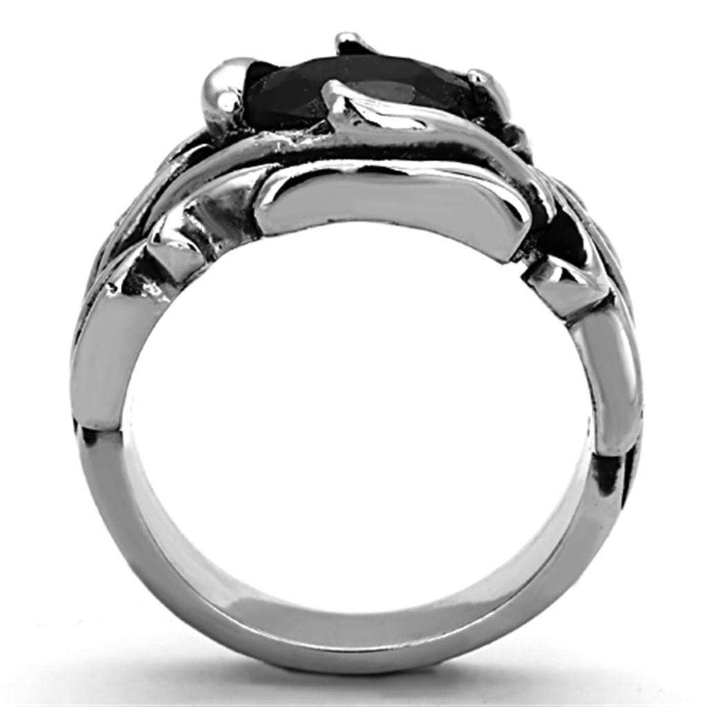 TK1355 - High polished (no plating) Stainless Steel Ring with Synthetic Synthetic Glass in Jet - Alamode - Flyclothing LLC