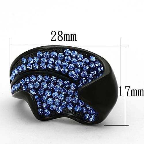 TK1362 - IP Black(Ion Plating) Stainless Steel Ring with Top Grade Crystal in Sapphire - Alamode - Flyclothing LLC