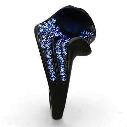 TK1362 - IP Black(Ion Plating) Stainless Steel Ring with Top Grade Crystal in Sapphire - Alamode - Flyclothing LLC
