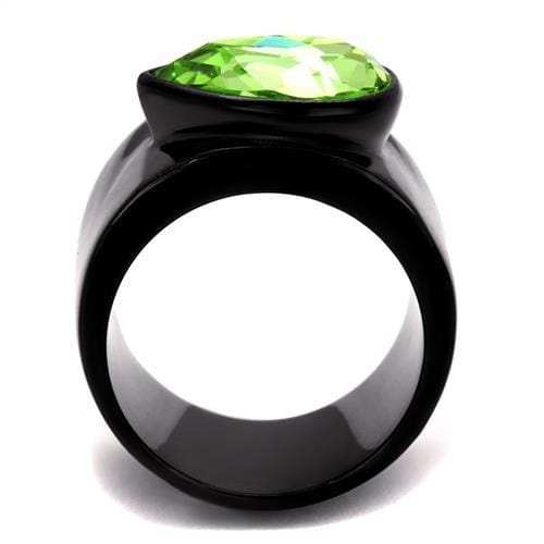 TK1363J - IP Black(Ion Plating) Stainless Steel Ring with Top Grade Crystal in Peridot - Alamode - Flyclothing LLC