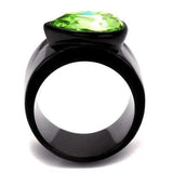 TK1363J - IP Black(Ion Plating) Stainless Steel Ring with Top Grade Crystal in Peridot - Alamode - Flyclothing LLC