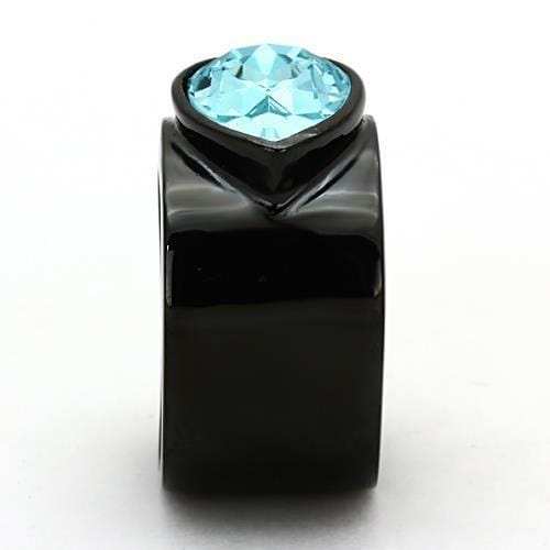 TK1363 - IP Black(Ion Plating) Stainless Steel Ring with Top Grade Crystal in Light Sapphire - Alamode - Flyclothing LLC