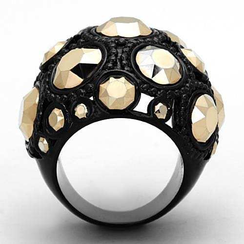 TK1366 - IP Black(Ion Plating) Stainless Steel Ring with Top Grade Crystal in Metallic Light Gold - Alamode - Flyclothing LLC