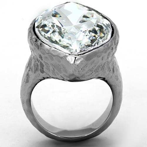 TK1368 - IP rhodium (PVD) Stainless Steel Ring with Top Grade Crystal in Clear - Alamode - Flyclothing LLC