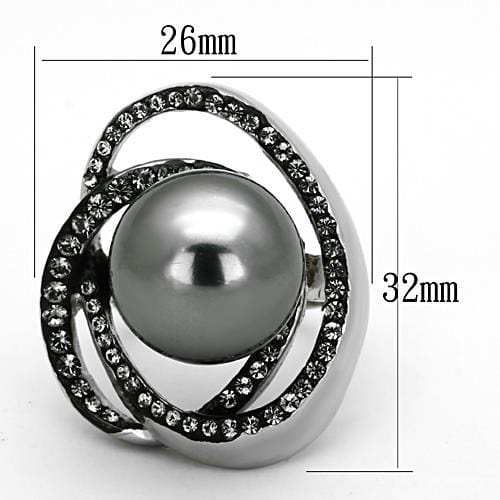 TK1371 - High polished (no plating) Stainless Steel Ring with Synthetic Pearl in Gray - Alamode - Flyclothing LLC