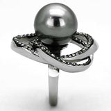 TK1371 - High polished (no plating) Stainless Steel Ring with Synthetic Pearl in Gray - Alamode - Flyclothing LLC