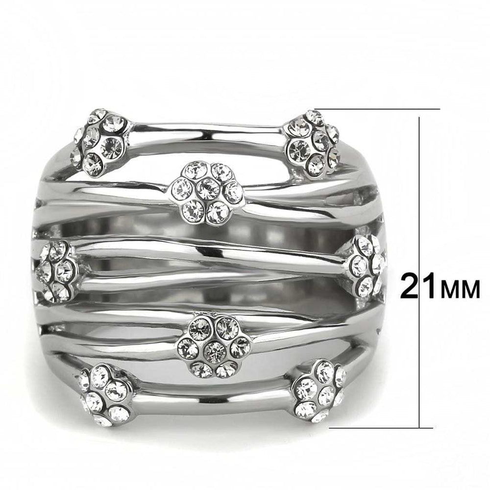 TK1372 - High polished (no plating) Stainless Steel Ring with Top Grade Crystal in Clear - Alamode - Flyclothing LLC
