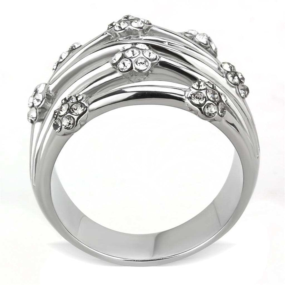 TK1372 - High polished (no plating) Stainless Steel Ring with Top Grade Crystal in Clear - Alamode - Flyclothing LLC
