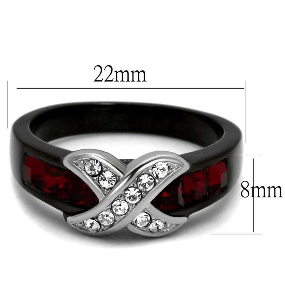 TK1388J - Two-Tone IP Black Stainless Steel Ring with Top Grade Crystal in Siam - Alamode - Flyclothing LLC
