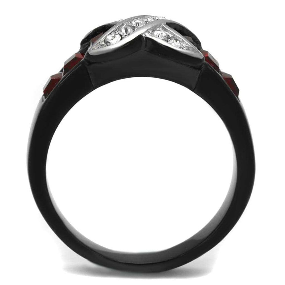 TK1388J - Two-Tone IP Black Stainless Steel Ring with Top Grade Crystal in Siam - Alamode - Flyclothing LLC