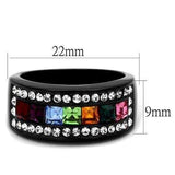 TK1402J - IP Black(Ion Plating) Stainless Steel Ring with Top Grade Crystal in Multi Color - Alamode - Flyclothing LLC