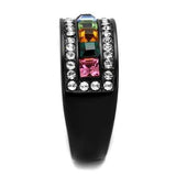 TK1402J - IP Black(Ion Plating) Stainless Steel Ring with Top Grade Crystal in Multi Color - Alamode - Flyclothing LLC