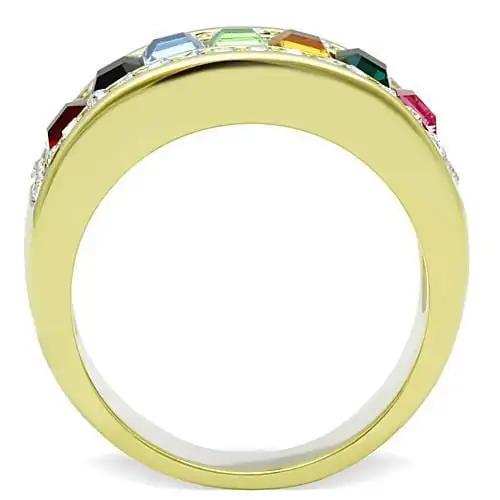 TK1402 - IP Gold(Ion Plating) Stainless Steel Ring with Top Grade Crystal in Multi Color - Alamode - Flyclothing LLC