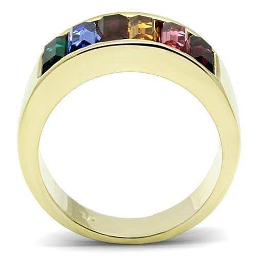 TK1415 - IP Gold(Ion Plating) Stainless Steel Ring with Top Grade Crystal in Multi Color - Alamode - Flyclothing LLC