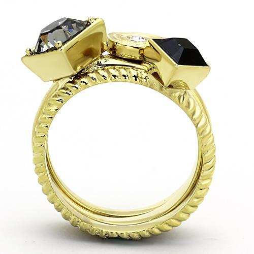 TK1417 - IP Gold(Ion Plating) Stainless Steel Ring with Top Grade Crystal in Jet - Alamode - Flyclothing LLC