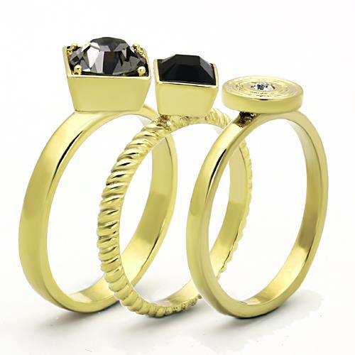 TK1417 - IP Gold(Ion Plating) Stainless Steel Ring with Top Grade Crystal in Jet - Alamode - Flyclothing LLC
