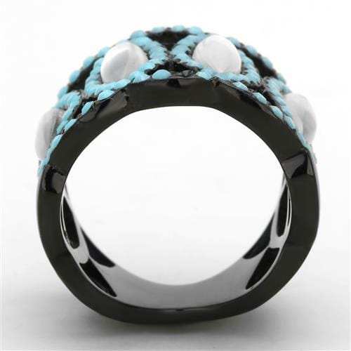 TK1421 - IP Black(Ion Plating) Stainless Steel Ring with Precious Stone Conch in White - Alamode - Flyclothing LLC