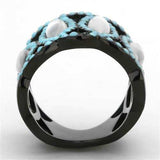 TK1421 - IP Black(Ion Plating) Stainless Steel Ring with Precious Stone Conch in White - Alamode - Flyclothing LLC