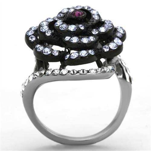 TK1422 - Two-Tone IP Black Stainless Steel Ring with Top Grade Crystal in Amethyst - Alamode - Flyclothing LLC