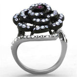 TK1422 - Two-Tone IP Black Stainless Steel Ring with Top Grade Crystal in Amethyst - Alamode - Flyclothing LLC