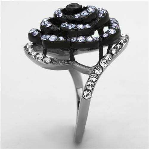 TK1422 - Two-Tone IP Black Stainless Steel Ring with Top Grade Crystal in Amethyst - Alamode - Flyclothing LLC