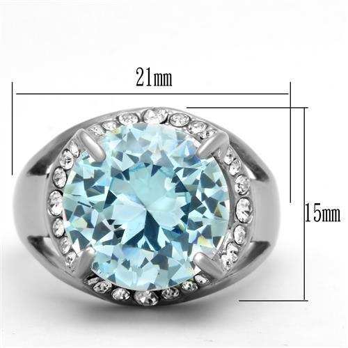 TK1423 - High polished (no plating) Stainless Steel Ring with AAA Grade CZ in Sea Blue - Alamode - Flyclothing LLC