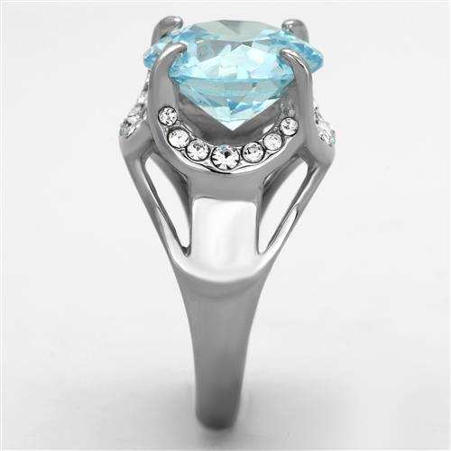 TK1423 - High polished (no plating) Stainless Steel Ring with AAA Grade CZ in Sea Blue - Alamode - Flyclothing LLC