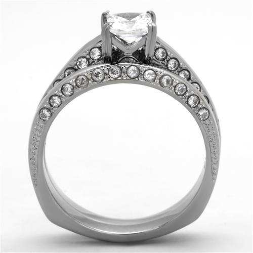 TK1435 - High polished (no plating) Stainless Steel Ring with AAA Grade CZ in Clear - Alamode - Flyclothing LLC