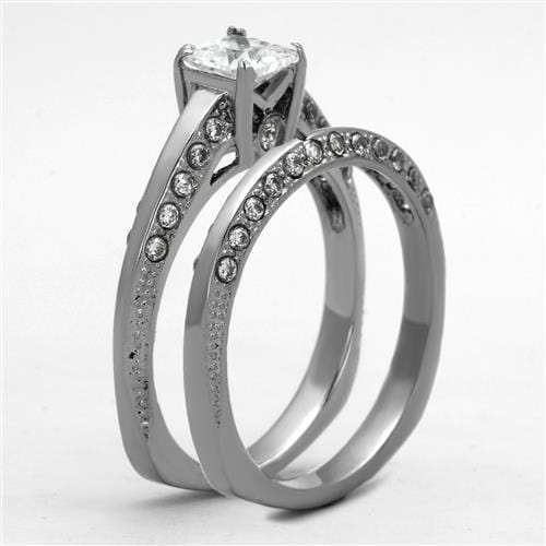 TK1435 - High polished (no plating) Stainless Steel Ring with AAA Grade CZ in Clear - Alamode - Flyclothing LLC